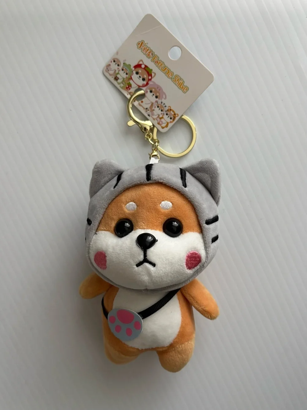 Good Fortune Shiba Inu Plush Keychain with Gold Ring